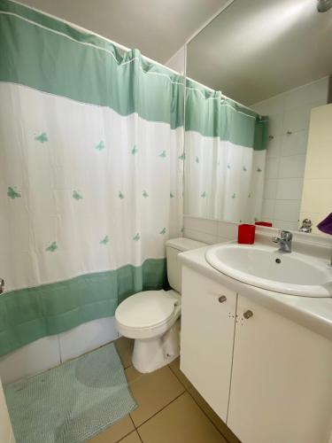een badkamer met een toilet en een wastafel bij Hermoso Departamento En Valparaíso, Vista Al Mar. in Valparaíso
