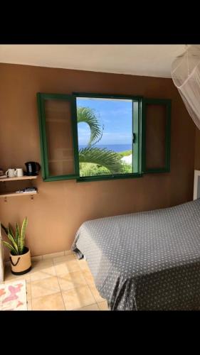 una camera con letto e finestra di Manapany ti coin charmant a Saint-Joseph