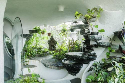 um jardim com pedras e plantas num quarto em Asuncion Apartment for Rent 
