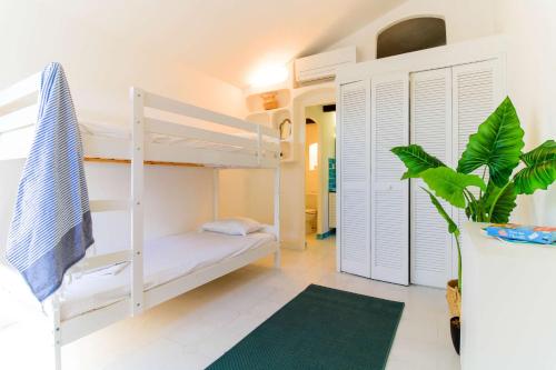 a bedroom with two bunk beds and a potted plant at SELECT'SO HOME - Mas des Canadels - Services hôteliers & Prestations de qualité - RCMAS in Rayol-Canadel-sur-Mer