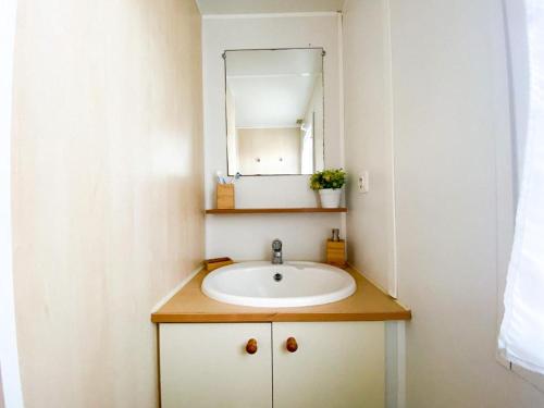 une salle de bain avec un lavabo et un miroir dans l'établissement Camping Europcamping, à Fréjus