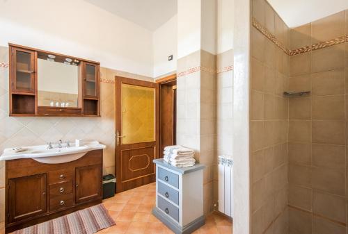 ein Bad mit einem Waschbecken und einer Dusche in der Unterkunft Appartamento Blu in Asciano