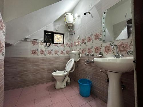 La salle de bains est pourvue de toilettes et d'un lavabo. dans l'établissement Mountain Trail, à Dharamshala