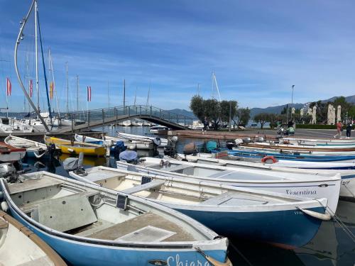 a bunch of boats are docked in a harbor at Bardolino Center Apartments in Bardolino