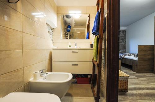 uma pequena casa de banho com lavatório e WC em Barbara`s Village House em Ilirska Bistrica