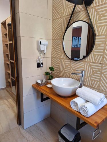 a bathroom with a sink and a mirror at Hotel boutique Danifeld Inn in Voronet