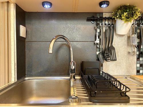 d'un évier avec un robinet et un évier. dans l'établissement Carla’s Résidences Studio Hyper Centre, à Aix-les-Bains