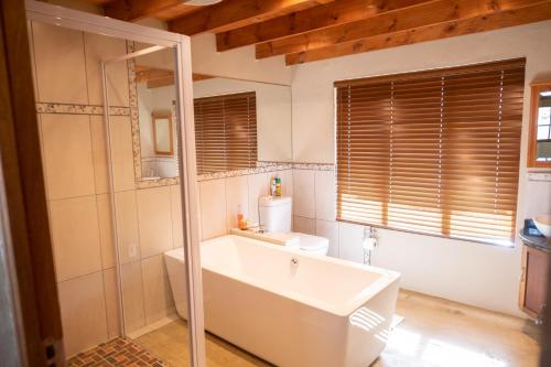 a bathroom with a tub and a toilet and a sink at La La Nathi Country Guesthouse in Harrismith