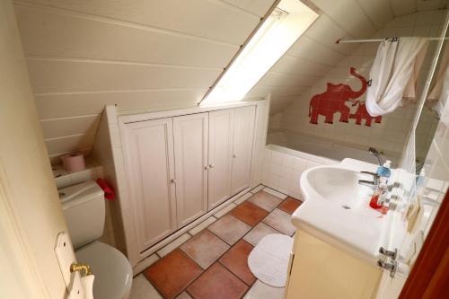 Plouhinecにある634-Villa Ker Ys a 300m de la plageのトイレと洗面台付きのバスルーム