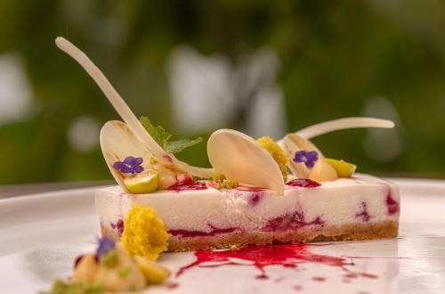 a piece of dessert on a white plate at Bolagala Agro Floating Resort in Negombo