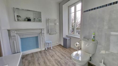 bagno con servizi igienici e camino. di 719 - Villa Hortensias au calme entre terre et mer a Plouhinec