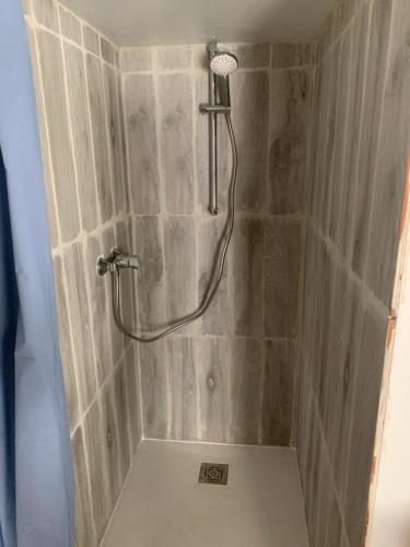 a shower with a shower head in a bathroom at Le_QG_Meymanais in Beauregard-Baret