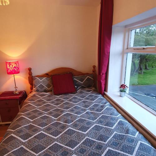 a bedroom with a bed and a window at St Martins Old Schoolhouse Ballyroe Tralee in Tralee