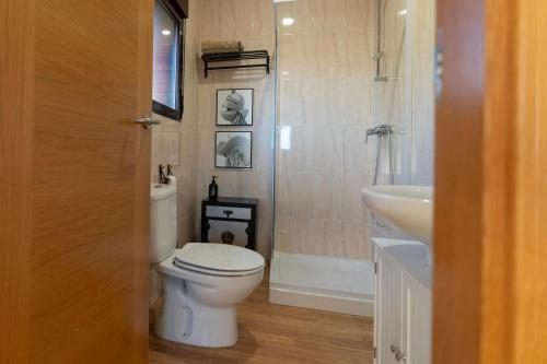 La salle de bains est pourvue de toilettes et d'un lavabo. dans l'établissement Casa Miragredos, a solo 5 min de Puy du Fou y Toledo, à Cobisa