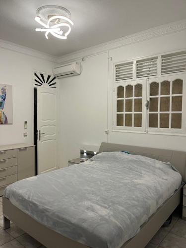 a bedroom with a bed and a ceiling fan at Villa Guadeloupe standing in Le Moule