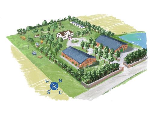 an illustration of a map of a campus at Feriengut Neuhof in Fehmarn