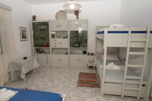 a bedroom with a bunk bed and a book shelf at MARKOS' HOUSE in Agiassos