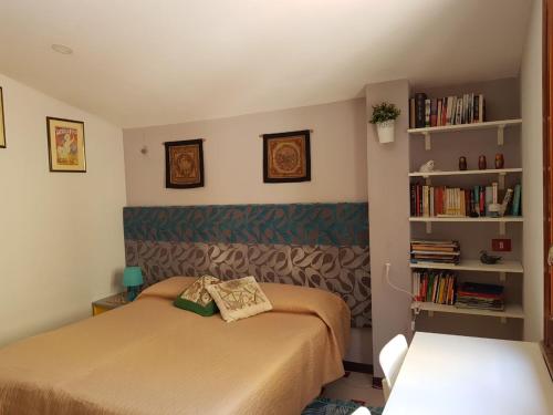 ein Schlafzimmer mit 2 Betten und einem Bücherregal in der Unterkunft B&B Cactus in Giardini-Naxos