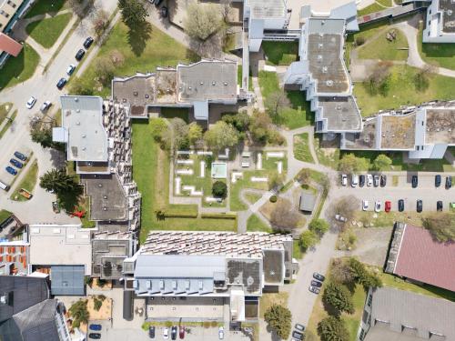an aerial view of a city with houses at Ferienappartement Schmetterling in Sankt Englmar