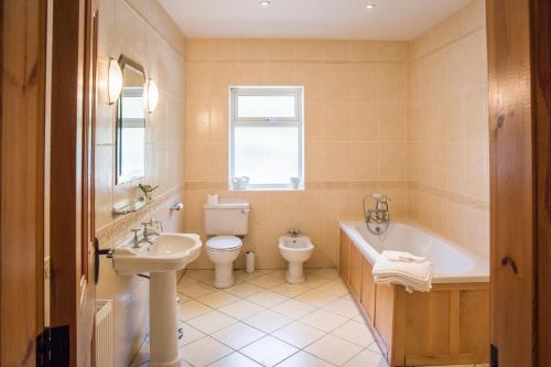 a bathroom with a sink and a toilet and a tub at Once Upon a Tide in Clifden