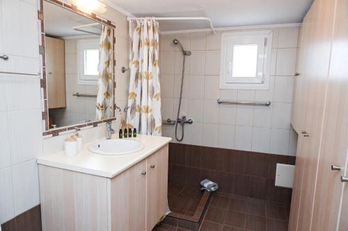 a bathroom with a sink and a mirror at Gemilos Nest in Komia