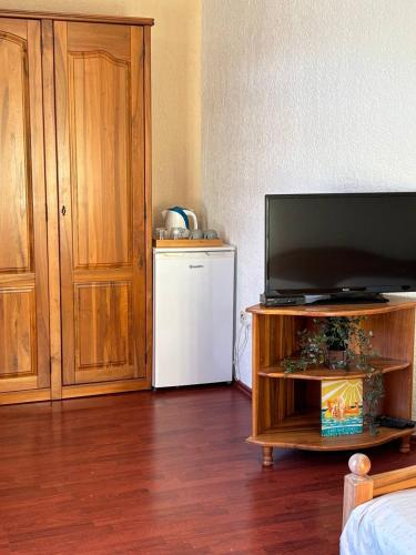 トロギールにあるVilla Samacのテレビと冷蔵庫のあるリビングルーム