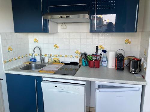 une cuisine avec un évier et un plan de travail dans l'établissement mandelieu, à Mandelieu-la-Napoule