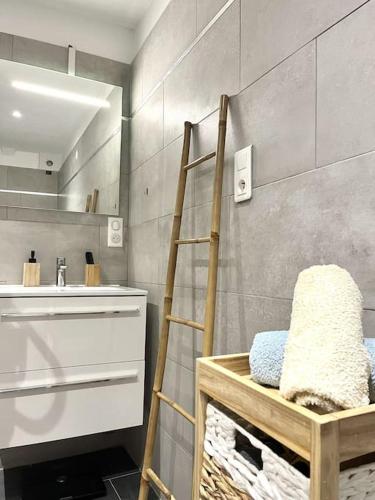 a bathroom with a ladder next to a sink at Charmant 2 Pièces coeur de Bastia in Bastia