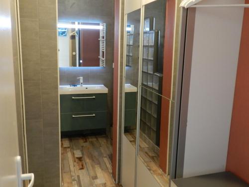 La salle de bains est pourvue d'un lavabo et d'un miroir. dans l'établissement Les PALIERS, à Rochecorbon