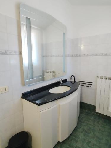 a bathroom with a sink and a mirror at la mansarda nel bosco in Tolfa