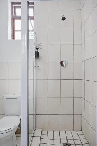 a bathroom with a shower with a toilet at Minserie Collection in Stellenbosch