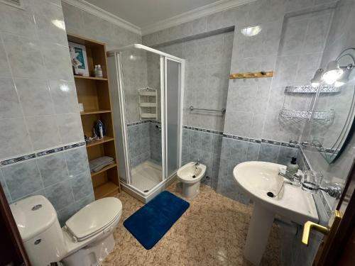 La salle de bains est pourvue d'une douche, de toilettes et d'un lavabo. dans l'établissement P&A Apartment, à Playa del Burrero