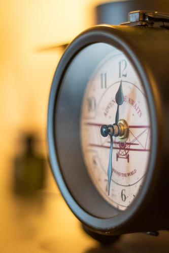 a close up of a clock with a bee on it at Special EiNSTEiN II Apartment Basel, Messe Kleinbasel 10-STAR in Basel