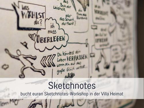 a drawing of a wall with sketches on it at Villa Heimat am Nationalpark in Allenbach