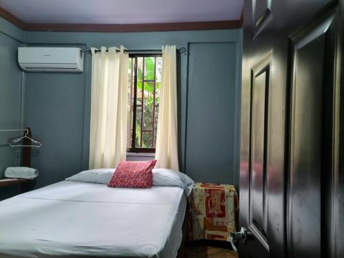 a bedroom with a bed with a red pillow on it at Wildlife Tortuguero in Tortuguero