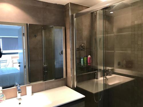 une salle de bain avec douche et lavabo dans l'établissement cannes seaview penthouse, à Cannes