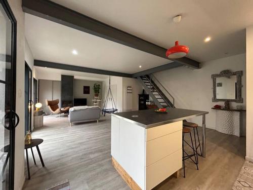Il comprend une cuisine et un salon avec une mezzanine. dans l'établissement Villa moderne cosy, à Toulouse