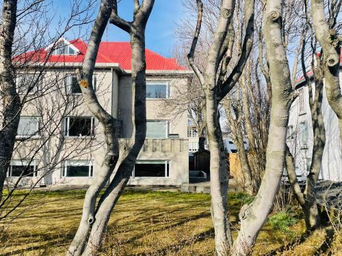 une maison avec un toit rouge et quelques arbres dans l'établissement S29 Apartment, à Reykjavik