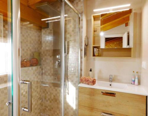 y baño con ducha y lavamanos. en Ribera Del Duero Crianza, en Tubilla del Lago