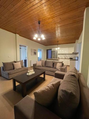 - un salon avec un canapé et une table dans l'établissement Villa Olvia, à Kanallákion
