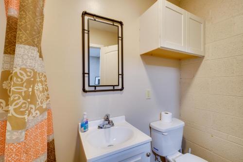 ein Badezimmer mit einem WC, einem Waschbecken und einem Spiegel in der Unterkunft Briceville Apt with Mountain Views ATVs Welcome! 