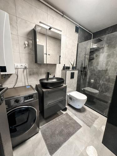 Ένα μπάνιο στο Apartament Wierzbowy