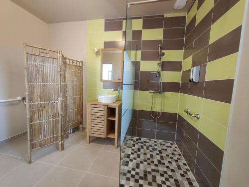 a bathroom with a shower and a sink at Les bambous - 2 logements 10min du zoo neuf-confort-famille-jeux pour enfants in Saint-Romain-sur-Cher