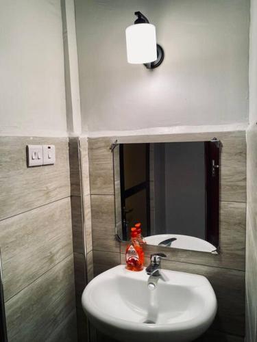 uma casa de banho com um lavatório e um espelho em Honeycomb em Ukonga