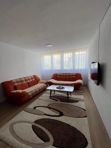 ein Wohnzimmer mit einem Sofa und einem Tisch in der Unterkunft CozyApartment in Pristina