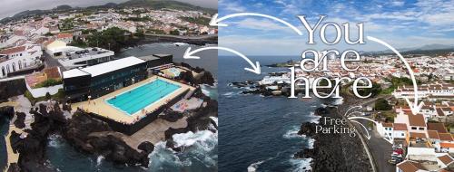 un collage di due foto di una città e di un resort di Spacious Seaside apartment A - Faraway a Lagoa