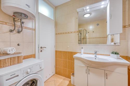 a bathroom with a washing machine and a sink at Apartments Erna & Max in Rovinj