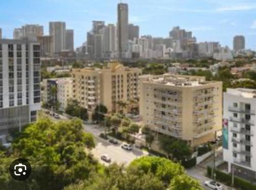 an aerial view of a city with tall buildings at Private bedroom 1 block from Downtown Miami in Miami