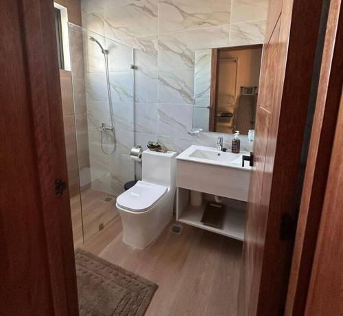 een badkamer met een toilet, een wastafel en een douche bij Luxury Villa in Punta Cana in Punta Cana