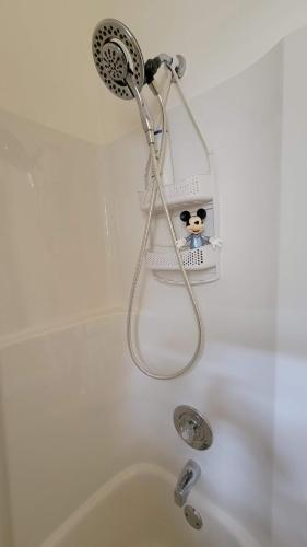 a shower head hanging over a bath tub at Lakeview Oasis Bed and Breakfast in West Kelowna